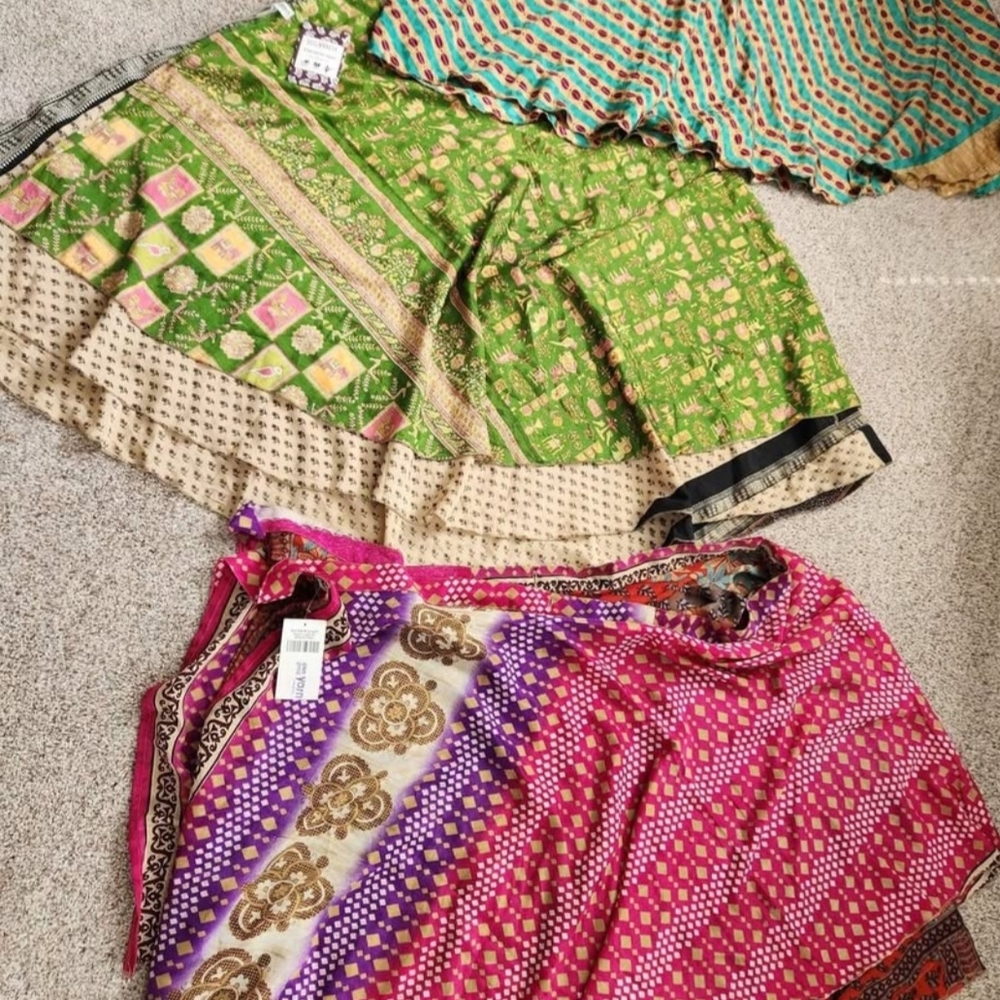 Exquisite Vibrant Green and Pink Women's Skirt (SARI) 3 Available